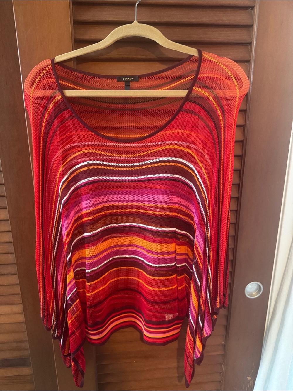 Escada Multicolor Striped Knit Blouse in Red, Pink, Orange